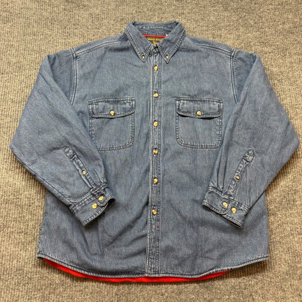Vintage Woolrich Mens‎ XL Denim Shirt Jacket Fleece Lined 90s Workwear